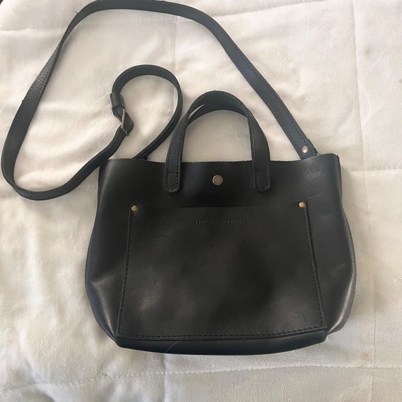 Portland Leather Goods Mini Crossbody Tote In Black Purse Bag Adjustable - Picture 8 of 10